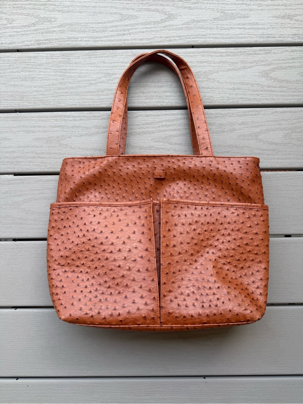 SACHI Brown Ostrich Embossed Faux Leather Tote Bag Large Shoulder Purse